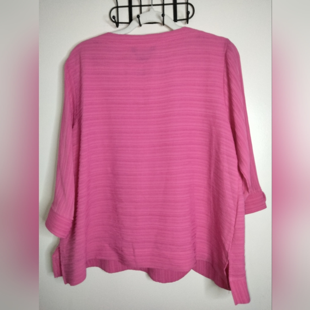 Ali Miles (Size Lp) Pink Ribbed 3/4 Sleeve Oversized Accent Buttons Tunic Blouse - Picture 11 of 13